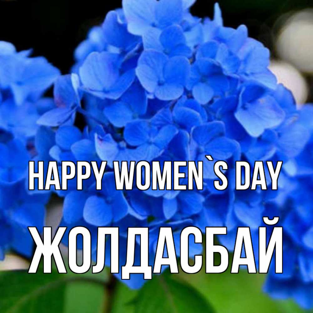 Greetings card с именем, Жолдасбай happy women`s day синие цветы Greetings with text for free download 